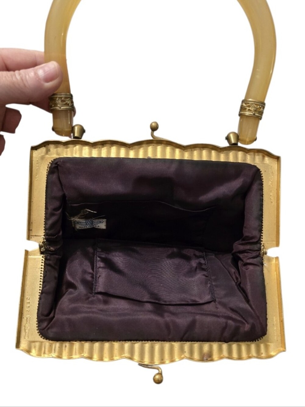 Whiting & Davis 1930's-50's Vintage Enamel Metal Mesh & Lucite Handbag w/ Dusty - Picture 7 of 13